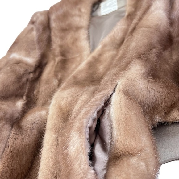 VTG Brown Mink Fur Stole Wrap Shawl Cape With Pockets Women's OS - Picture 14 of 16